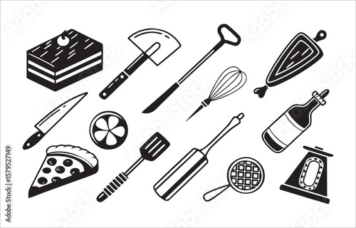 Kitchen Utensils And Food Items cake pizza