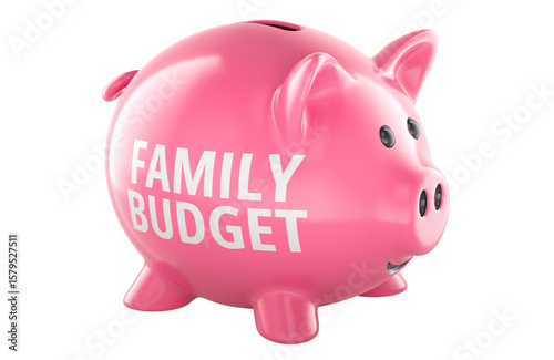 Family budget, piggy bank. 3D rendering isolated on transparent background