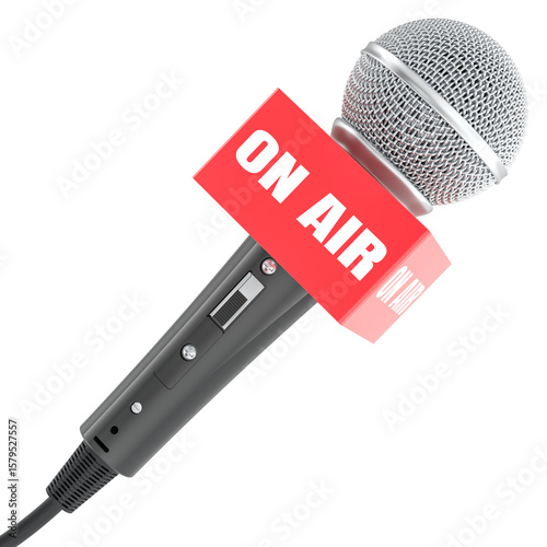 Microphone with ON AIR sign. 3D rendering isolated on transparent background