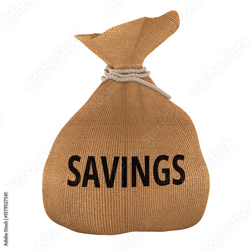 SAVINGS concept with money bag. 3D rendering isolated on transparent background