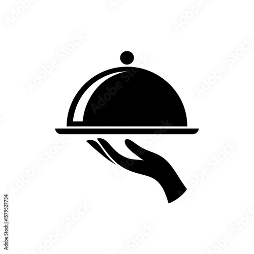 Waiter Serving Food Illustration: Elegant Design for Restaurant and Catering Services Depicting Fine Dining Experience