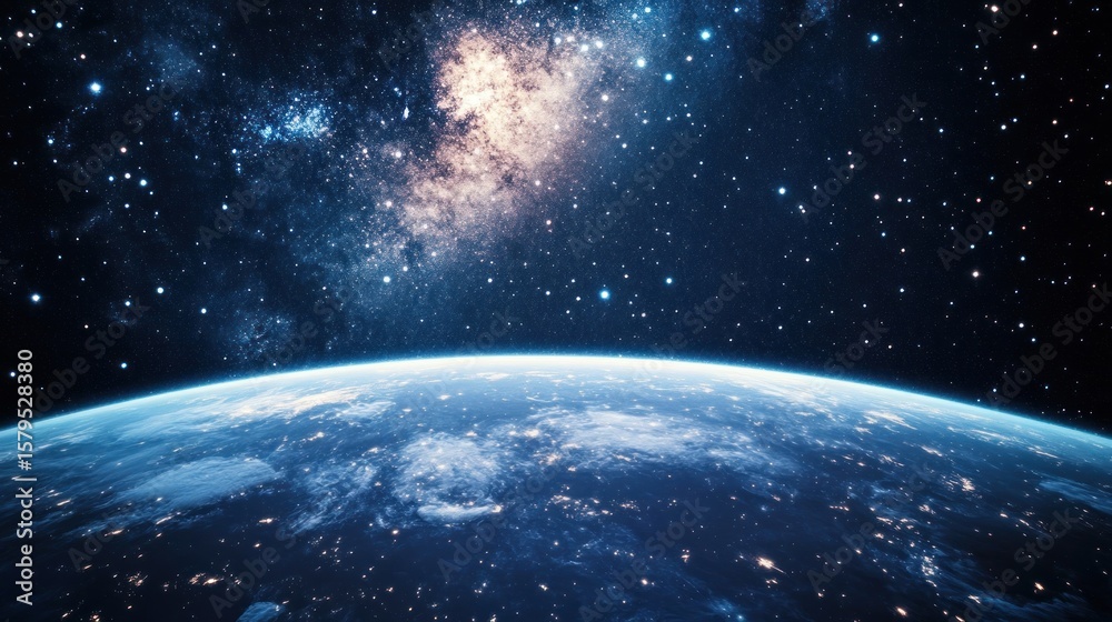 Obraz premium Earth viewed from space, a vibrant night scene