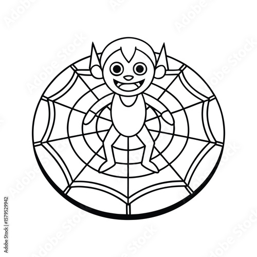A Halloween vampire kid bouncing on trampoline kids coloring book Vector illustration