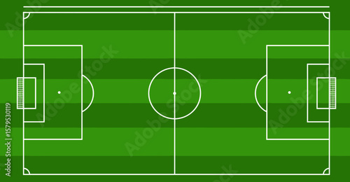 Soccer field top view with marked lines and goals in green. Futsal field  