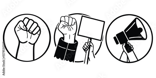 Mega Set of Protest and Activism Line Icons on transparent background