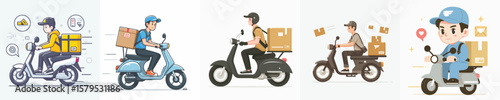 vector character of a package courier riding a motorbike