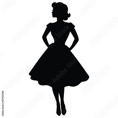 Retro Woman in 1950s Swing Dress Silhouette - Vintage Fashion & Rockabilly Style Icon