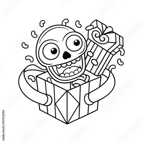 A smiling Halloween zombie popping up with joy kids coloring book Vector illustration