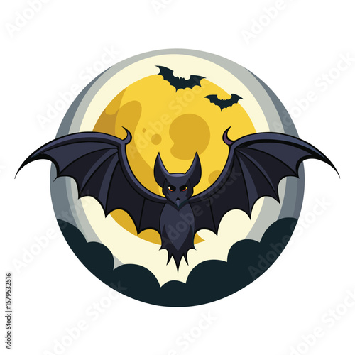 Mystical Bat Flight A Halloween Night Illustration with Moonlight, perfect for spooky themes.