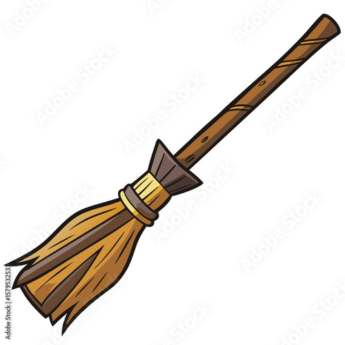 Enchanting Broomstick Illustration A whimsical vector art for magical cleaning and fantasy tales.