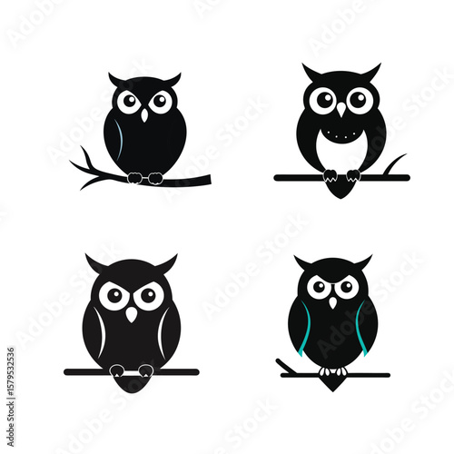 Four black owls