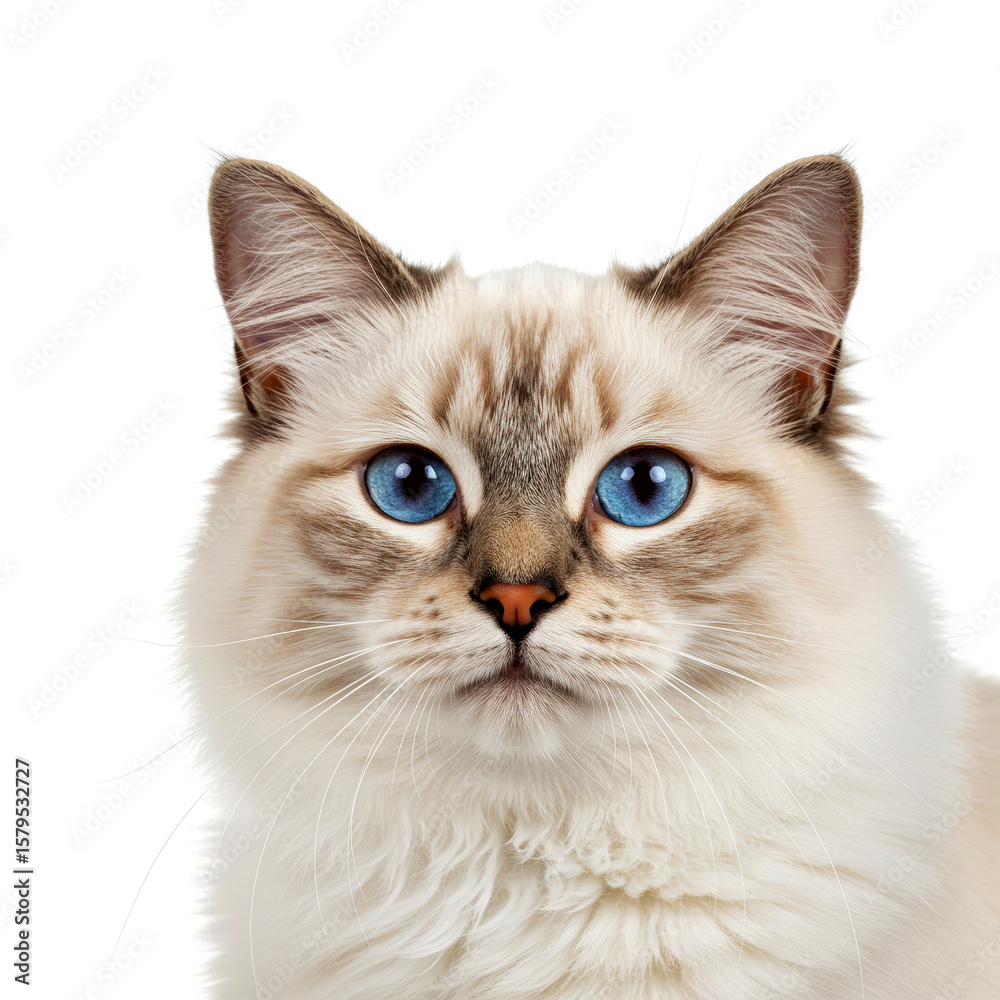 Fototapeta premium Close-up portrait Birman cat on white background