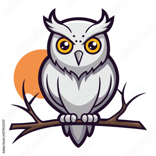 Wise Owl Sitting on a Branch A Cute Vector Art Character for Designs