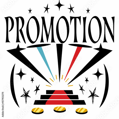 Colorful Promotion Vector with Coins, Rays, and Celebration Elements