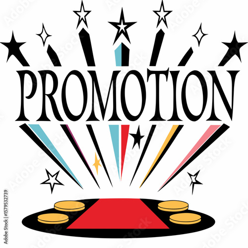 Colorful Promotion Vector with Coins, Rays, and Celebration Elements