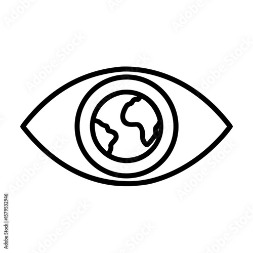 Eye with world map symbolizes global reach. Suitable for digital marketing, web design, or social media graphics promoting online visibility.