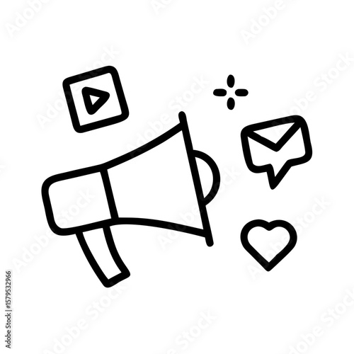 Social media megaphone heart video email promotion for engagement. Suitable for social media marketing, email marketing, Valentines Day campaigns.