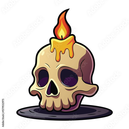 Skull Candle Flame Gothic Halloween Decor Illustration with spooky atmosphere to create a perfect ,creepy ,yet eerie.