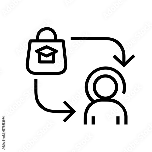 Customer journey knowledge transfer depicted through a hand passing a bag to another person, ideal for marketing and communication concepts.
