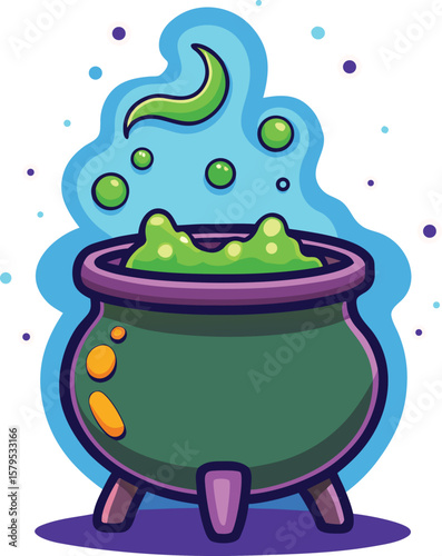Halloween Cauldron Cartoon Brewing Spooky Potions for a Magical Evening 