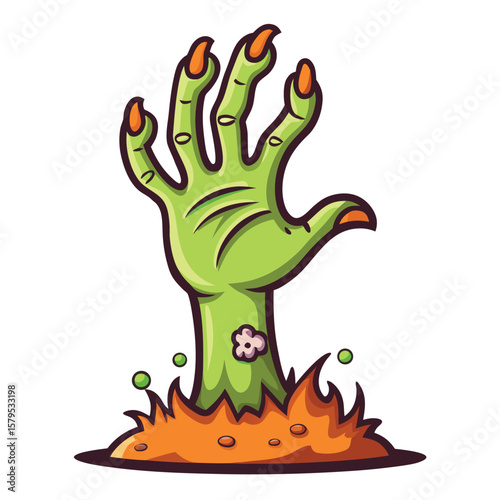 Green Zombie Hand Rising Illustration Spooky Horror Art for Halloween and themed illustration for Halloween.