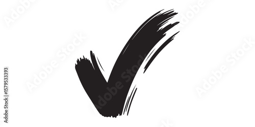 Black brush stroke check mark silhouette isolated on white background
