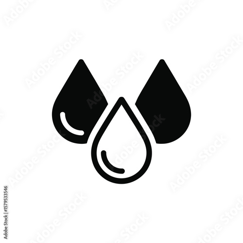 Three stylized black water drops or liquid droplets icon on white background