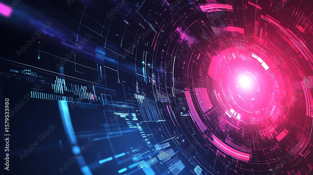 Fototapeta premium Abstract Futuristic Technology Background with Glowing Pink and Blue Light Streaks
