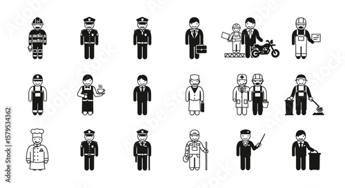 A set of 15 professions and occupation icons