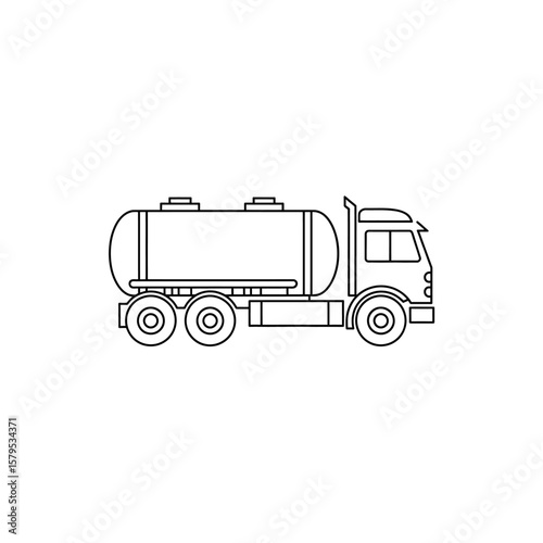 Simple Line Art Illustration of a Tanker Truck Transporting Liquid Cargo on a White Background
