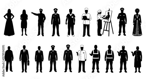 Set of 20 Black Silhouette Illustrations of People