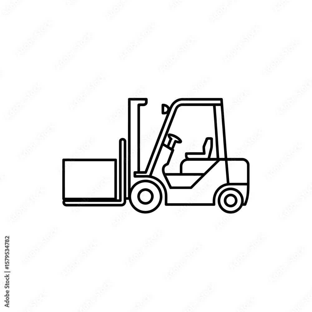 Naklejka premium Detailed Line Drawing of a Forklift Transporting a Box Symbolizing Industry and Logistics