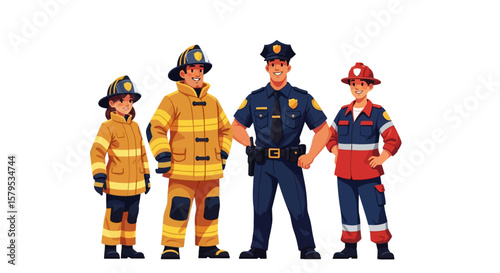 Stylized First Responders Team Vector Illustration