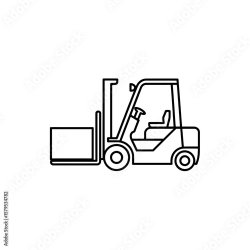 Detailed Line Drawing of a Forklift Transporting a Box Symbolizing Industry and Logistics