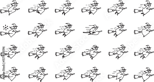 Whimsical Witch Illustration Series Spooky fun on broomsticks for Halloween festivities and themed designs.