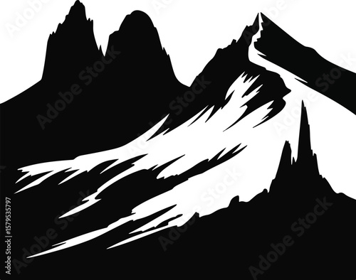 Majestic Mountain Peaks Black and White Abstract Landscape Illustration