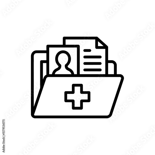 Medical record folder icon with patient profile and documents