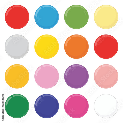 Collection of colorful glossy circles or buttons on a white background