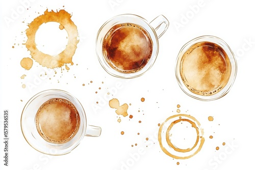 Illustration of isolated tea ring stains on a white background