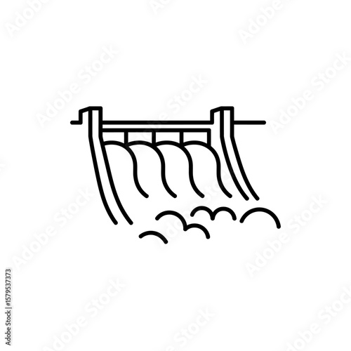 Simple line art illustration of a hydroelectric dam with water flowing through