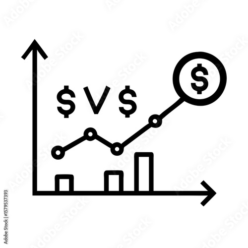 Revenue stream money line graph symbolizes financial growth. Suitable for presentations, financial reports, business articles, and investment materials.