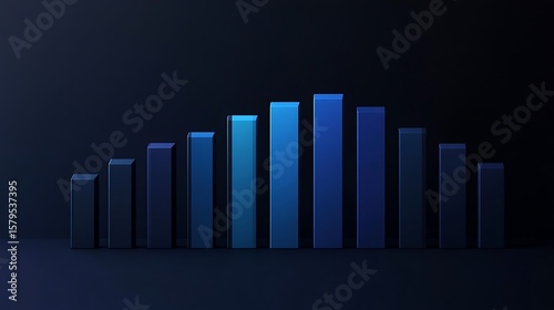 Ascending Blue Gradient Columns Against Dark Backdrop, Minimalist 3D Render
