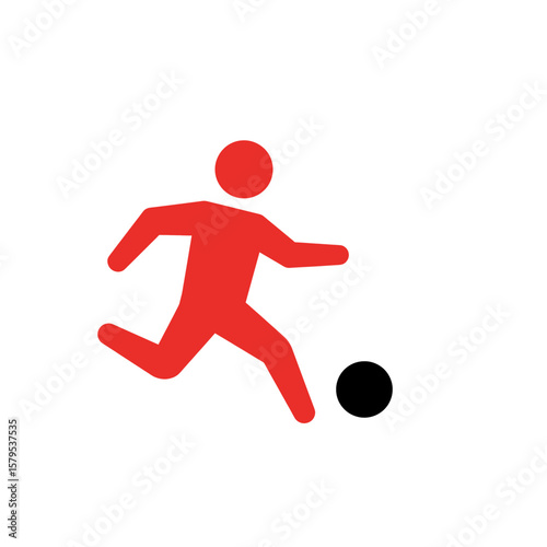 Red Stick Figure Kicking a Soccer Ball