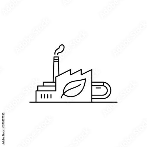 Eco friendly factory icon with leaf symbol and smoke from chimney