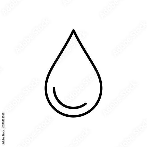 Simple black outline of a single water drop on a white background