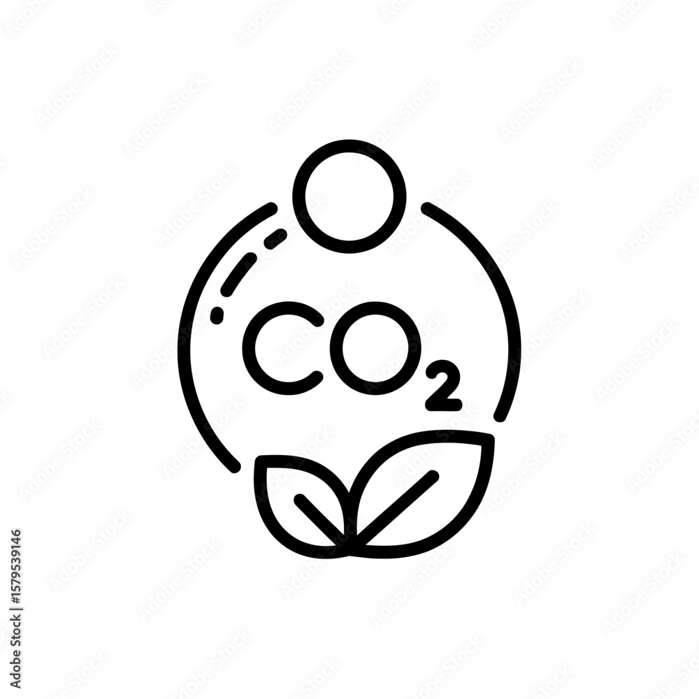 Fototapeta premium Carbon dioxide molecule with leaves and circle representing nature and environment