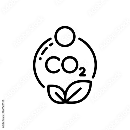 Carbon dioxide molecule with leaves and circle representing nature and environment