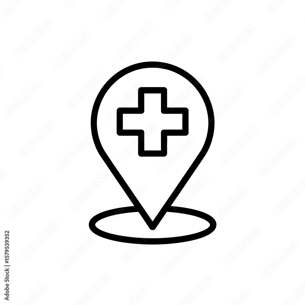 Obraz premium Medical location pin icon with cross symbol for healthcare services