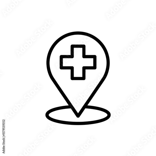 Medical location pin icon with cross symbol for healthcare services