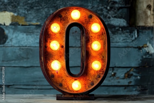 Lit letter O with marquee lights